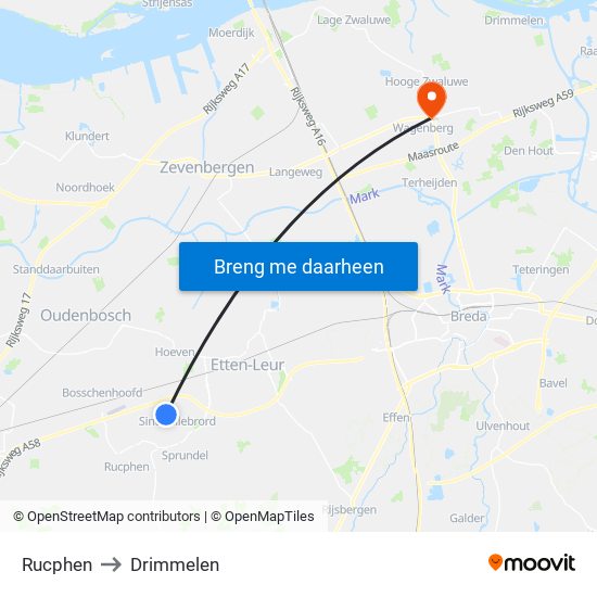 Rucphen to Drimmelen map