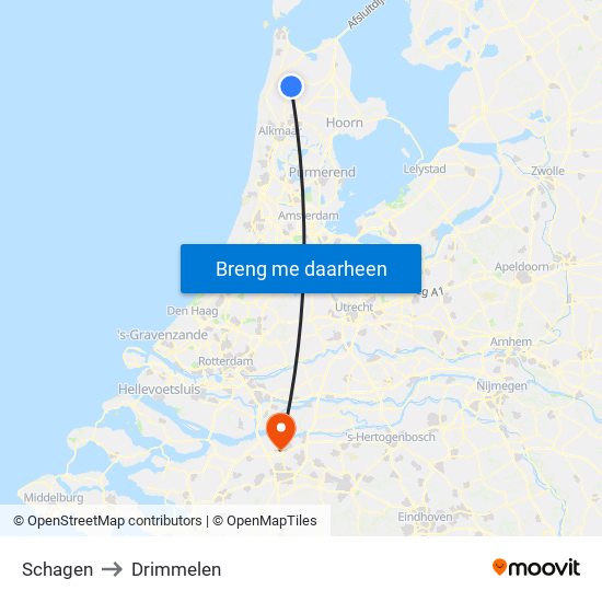 Schagen to Drimmelen map