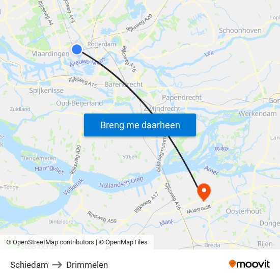 Schiedam to Drimmelen map