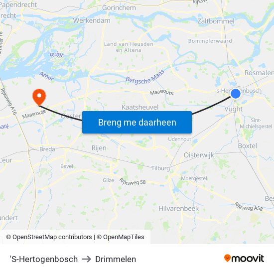 'S-Hertogenbosch to Drimmelen map