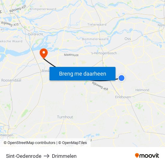 Sint-Oedenrode to Drimmelen map