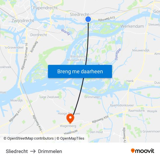 Sliedrecht to Drimmelen map