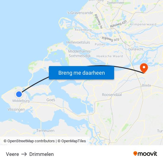 Veere to Drimmelen map