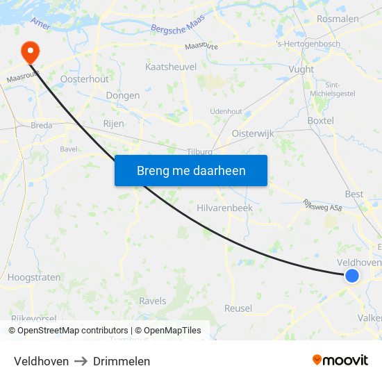 Veldhoven to Drimmelen map