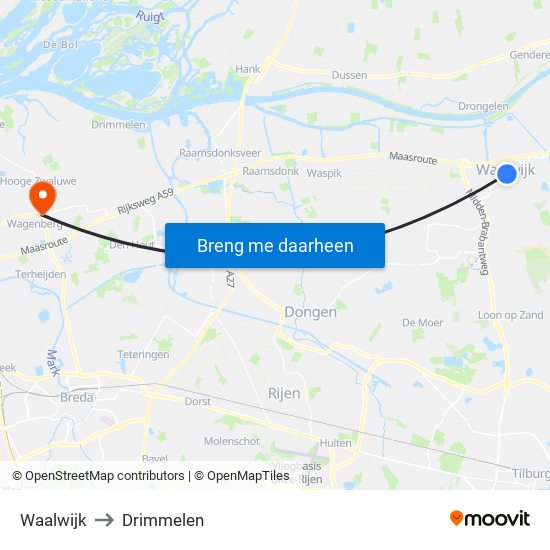 Waalwijk to Drimmelen map