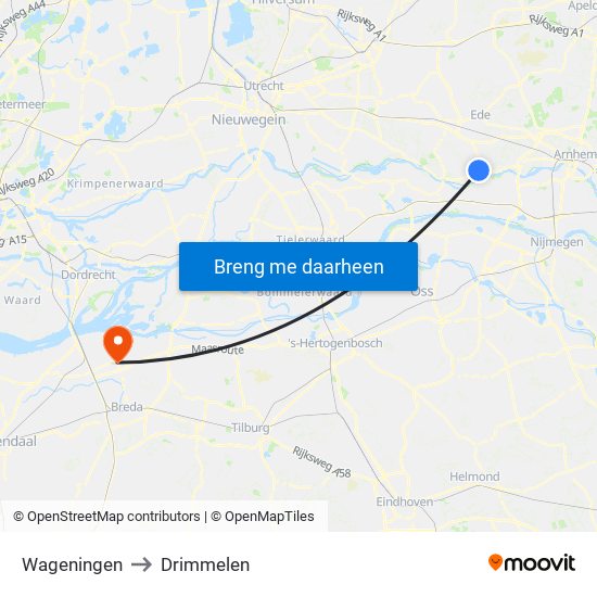 Wageningen to Drimmelen map