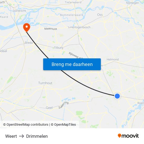 Weert to Drimmelen map