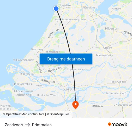 Zandvoort to Drimmelen map