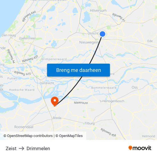 Zeist to Drimmelen map