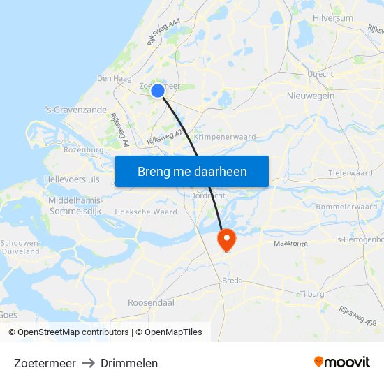 Zoetermeer to Drimmelen map