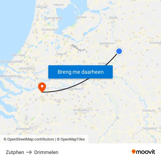 Zutphen to Drimmelen map