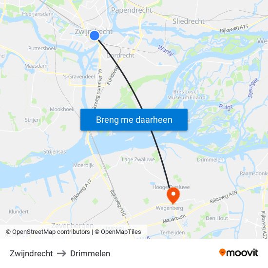 Zwijndrecht to Drimmelen map