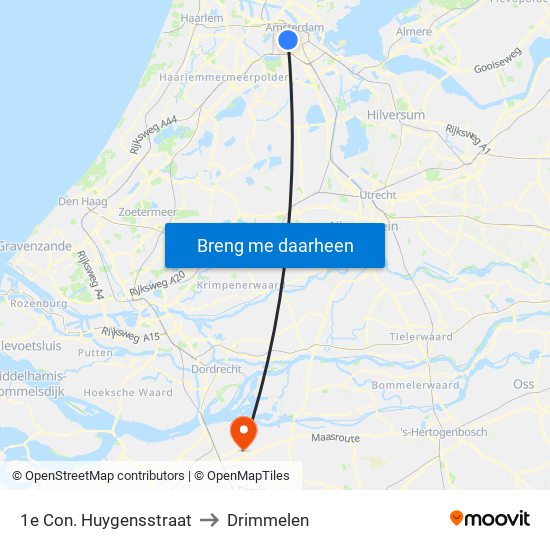 1e Con. Huygensstraat to Drimmelen map