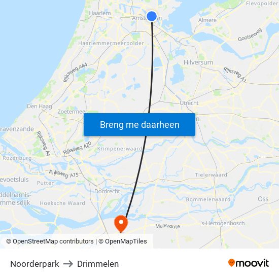 Noorderpark to Drimmelen map