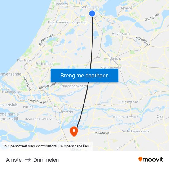 Amstel to Drimmelen map