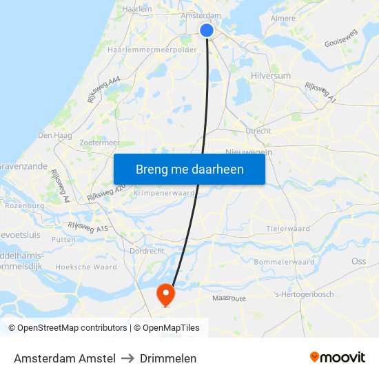 Amsterdam Amstel to Drimmelen map