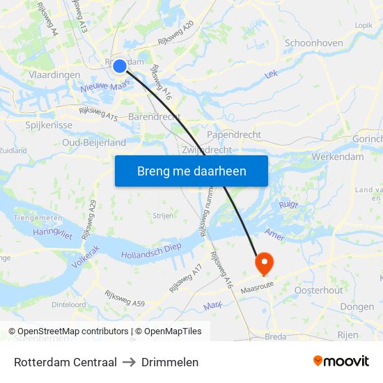 Rotterdam Centraal to Drimmelen map