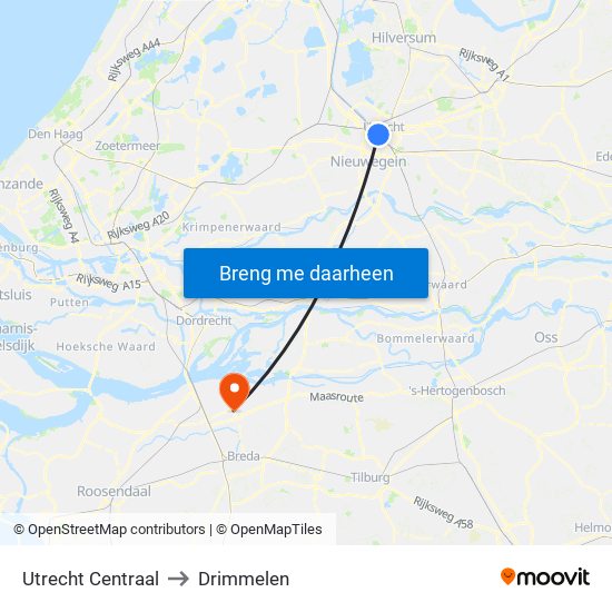 Utrecht Centraal to Drimmelen map