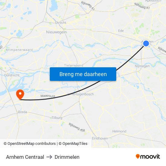 Arnhem Centraal to Drimmelen map