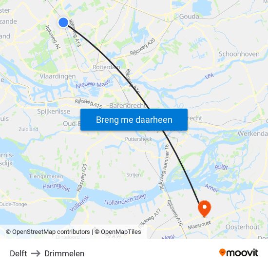 Delft to Drimmelen map