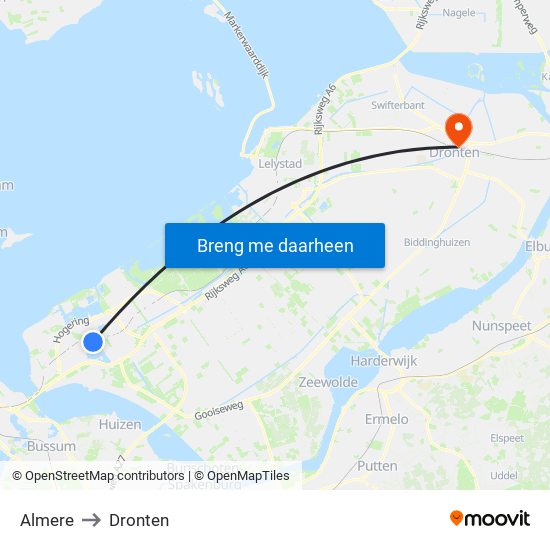 Almere to Dronten map