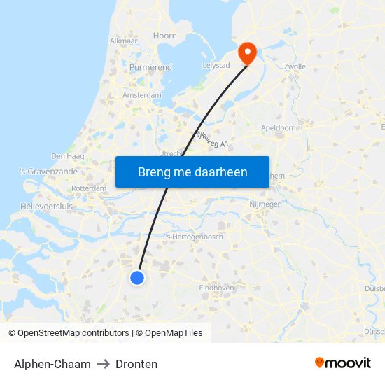 Alphen-Chaam to Dronten map