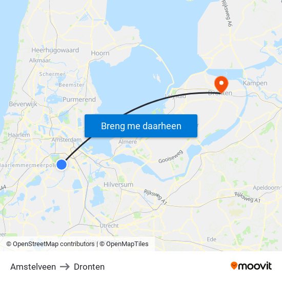 Amstelveen to Dronten map