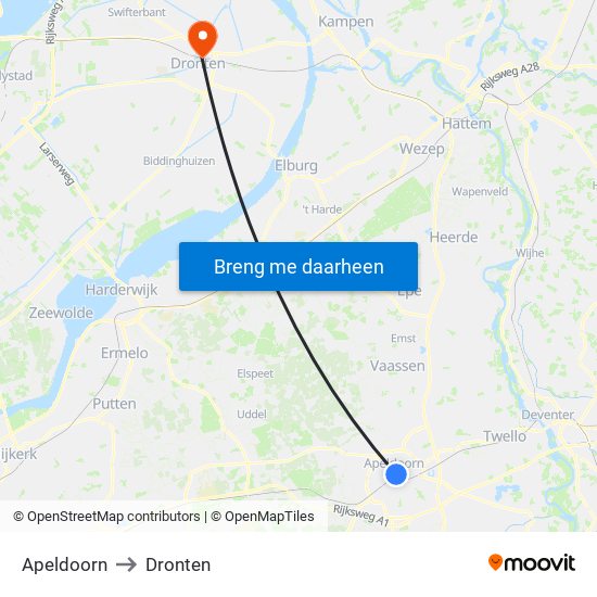 Apeldoorn to Dronten map