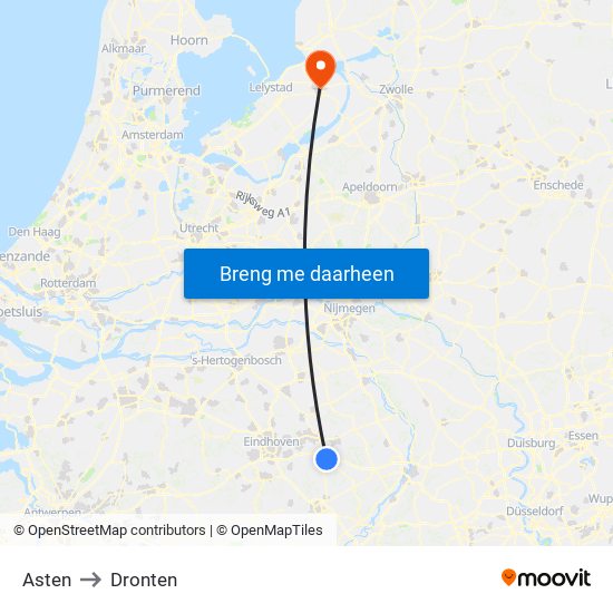 Asten to Dronten map