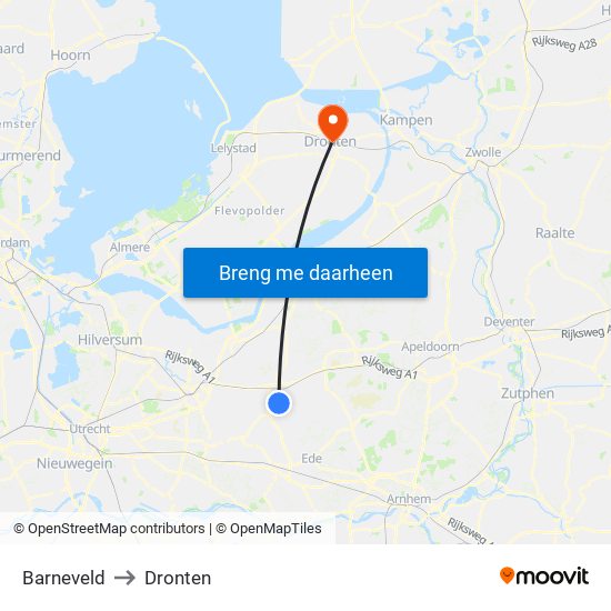 Barneveld to Dronten map