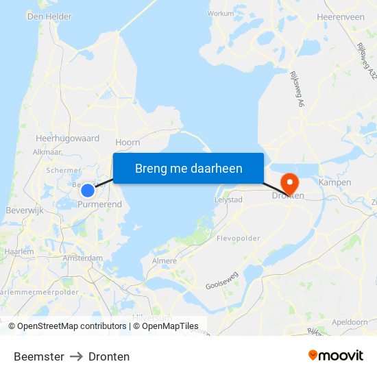 Beemster to Dronten map