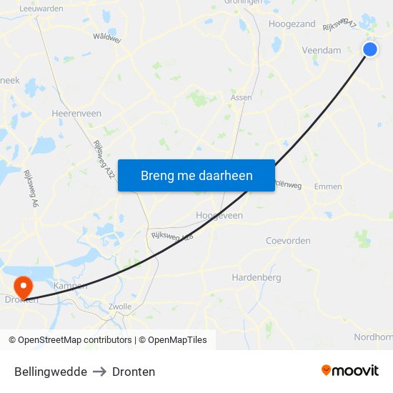 Bellingwedde to Dronten map