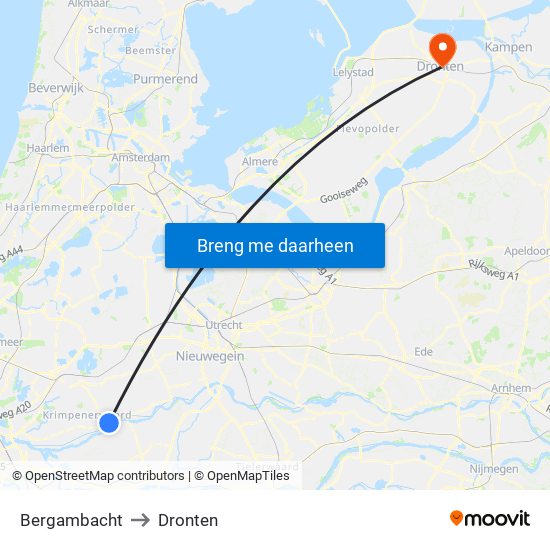 Bergambacht to Dronten map