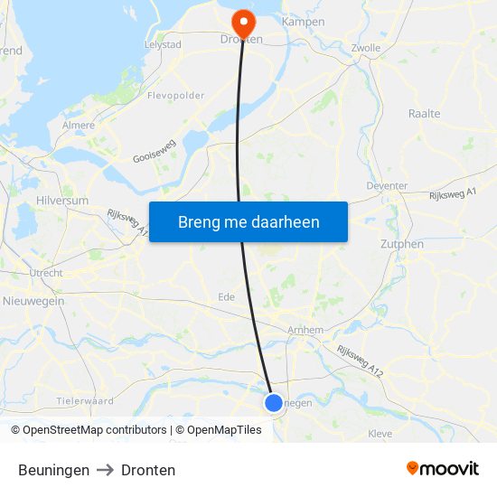 Beuningen to Dronten map