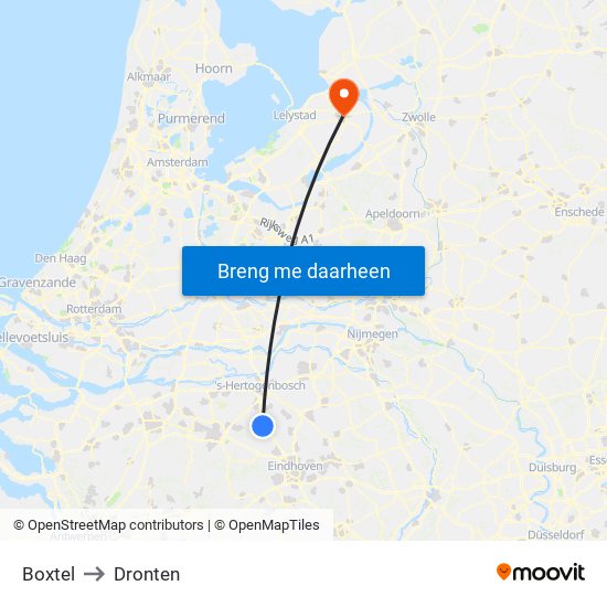 Boxtel to Dronten map