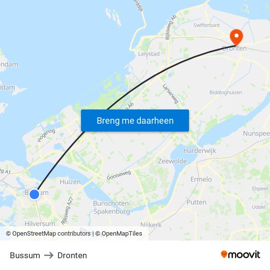 Bussum to Dronten map