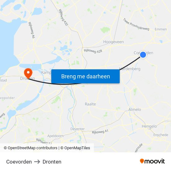 Coevorden to Dronten map