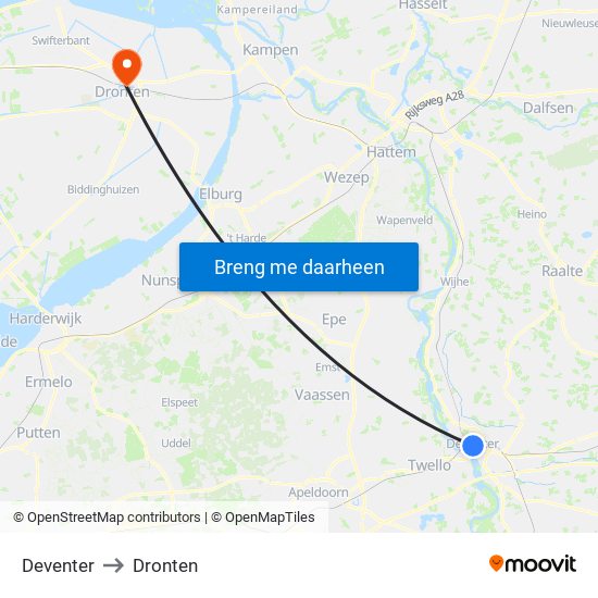 Deventer to Dronten map