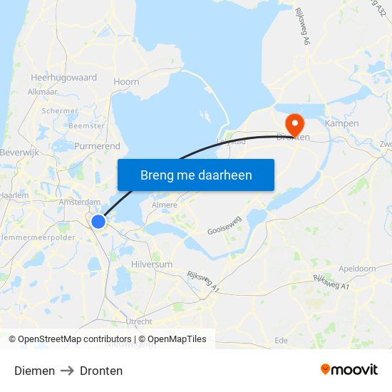 Diemen to Dronten map