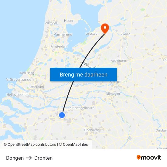 Dongen to Dronten map