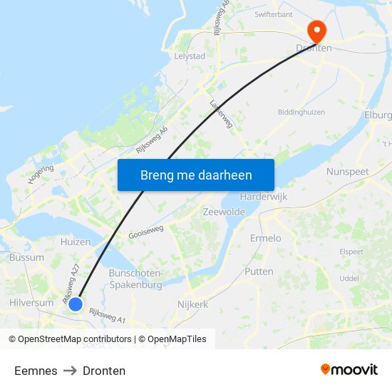 Eemnes to Dronten map