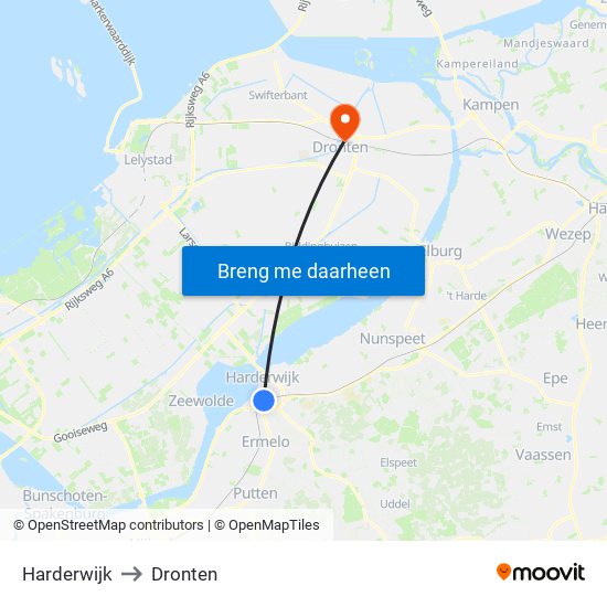 Harderwijk to Dronten map