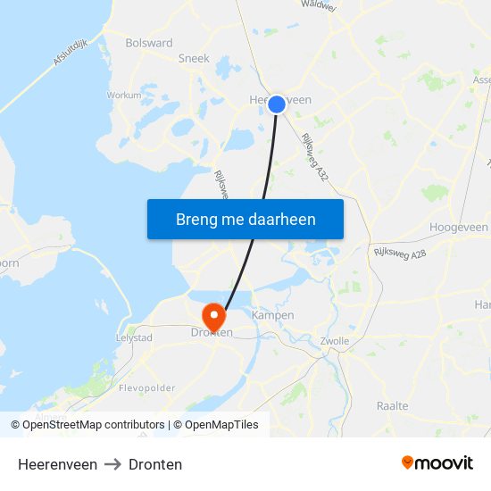 Heerenveen to Dronten map