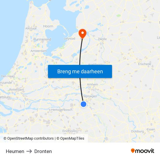 Heumen to Dronten map