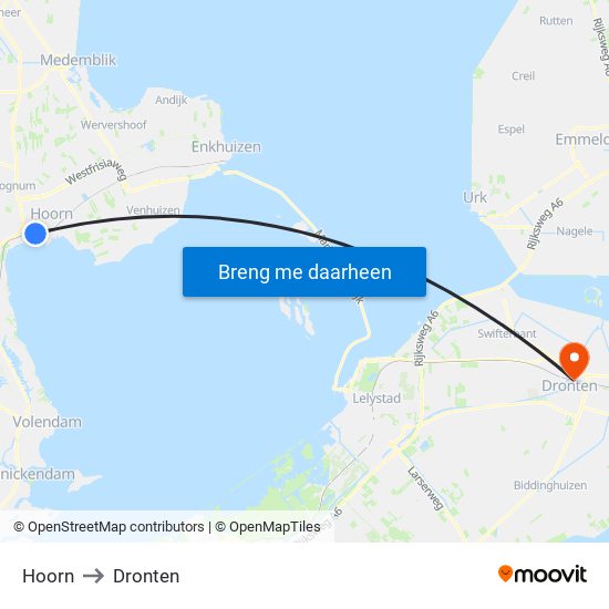 Hoorn to Dronten map