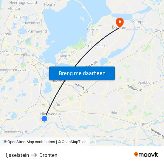 Ijsselstein to Dronten map