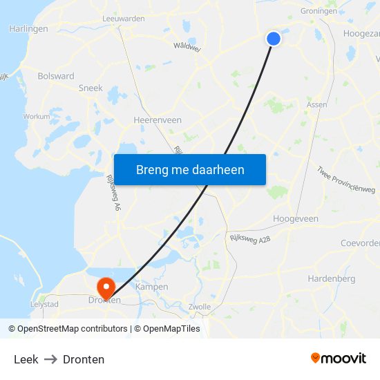 Leek to Dronten map