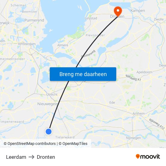 Leerdam to Dronten map