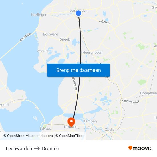 Leeuwarden to Dronten map