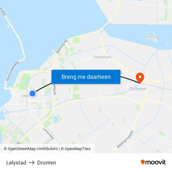 Lelystad to Dronten map